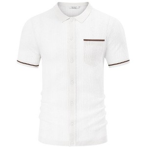 Men's See Through Short Sleeve Knit Shirt Lapel Collar Stretch Lightweight Polo Shirts - 1 of 4