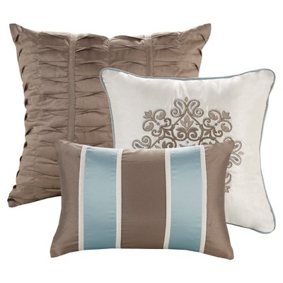 King Brown and Blue Jacquard 7 Piece Comforter Set