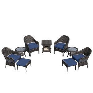 UPTIOT 11-Piece Outdoor Wicker Patio Conversation Seating Set - 1 of 4