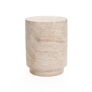 LuxenHome Travertine-Style Round Textured MgO Side Table Multicolored - 1 of 4