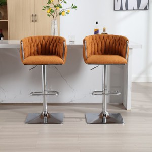 Adjustable Counter Height Barstools Set of 2,Vintage Barstools with Back and Layered Footrest,360° Swivel Boucle Barstools Set-Cuddlewood - 1 of 4