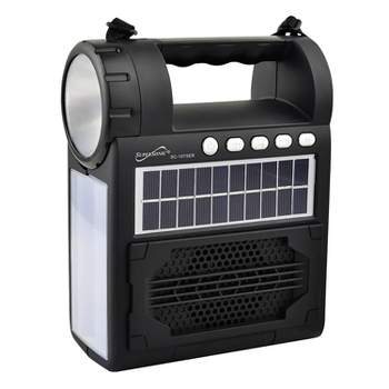 Supersonic® Portable Bluetooth® Solar-Powered Speaker with FM Radio, Flashlight, and Lantern, Black, SC-1075ER.