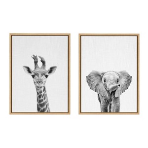 (Set of 2) Sylvie Baby Giraffe Elephant Framed Canvas by Simon Te - Kate & Laurel All Things Decor - 1 of 4