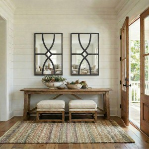 Spassway Rectangular Geometric Pattern Decorative Wall Mirror with Wood Frame Vertical or Horizontal Hanging Mirrors Home Decor for Living Room - 1 of 4