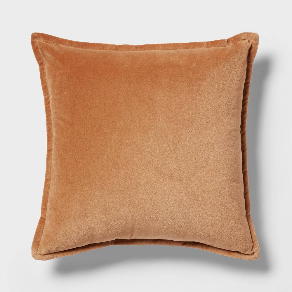 Velvet Reverse Oblong Dec Pillow Brown - Threshold™: Cotton & Linen, Indoor Square Cushion, Burlap Look