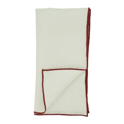Stonewashed Linen Napkins with Red Stitch Border, Set of 4