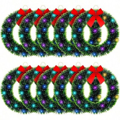 10 Pcs Small Window Wreath with Red Bow Indoor Outdoor Holiday Decoration Artificial Green Lighted Wall Door Farmhouse Kitchen 12 Bulk