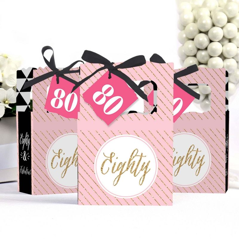 Big Dot of Happiness Chic 80th Birthday - Pink, Black and Gold - Party Favor Boxes - Set of 12, 3 of 7