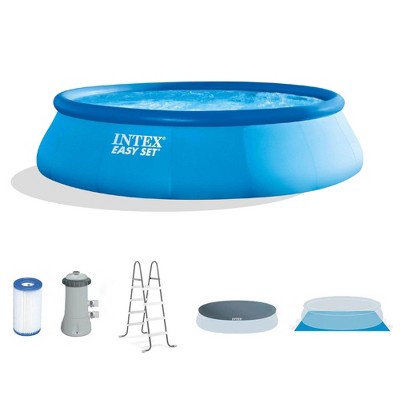 Intex Easy Set Inflatable Puncture Resistant Circular Above Ground Portable Outdoor Family Swimming Pool with Filter