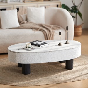40" Modern Oval Coffee Table with Hidden Storage, Minimalist Center Table with Faux Marble Tabletop for Living Room or Apartment-Panipeachy - 1 of 4