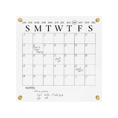 Clear Acrylic Monthly Wall Calendar with Black Print and Dry Erase Marker