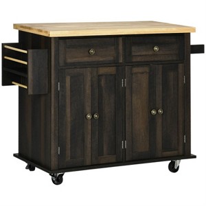 LunaLulinlk Modern Rolling Kitchen Island Cart with Spice Rack, Brown Oak - 1 of 4