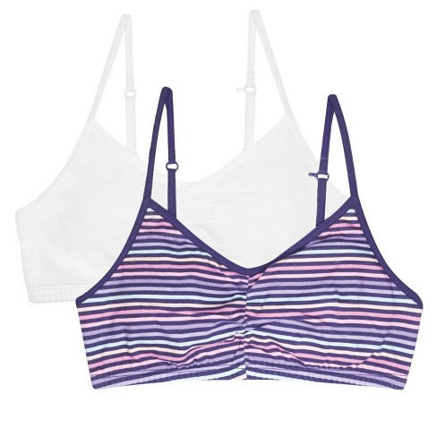 Fruit Of The Loom Girls' Bralette With Removable Pads 2-pack Happy  Stripe/white 28 : Target