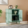 Storage Cabinet With Doors And Shelves,Green Hollow-Carved Cabinet With Adjustable Shelf,Distressed Wooden Cabinet With 2 Doors-Maison Boucle - 3 of 4