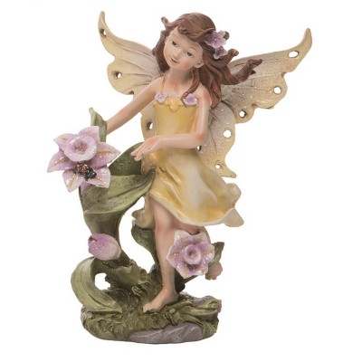 Transpac Resin 7 in. Yellow Spring Fairy with Flower Figurine