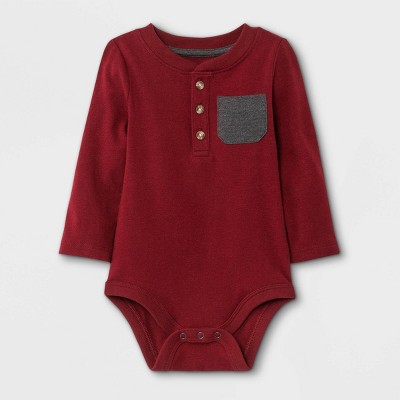 Image of Baby Boys' Henley Long Sleeve Bodysuit with Pocket - Cat & Jack™ Maroon 6-9M