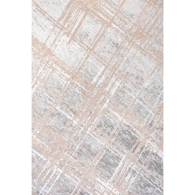 Beige and Gray Abstract 8' x 10' Synthetic Area Rug