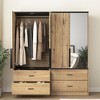 TiramisuBest Modern Minimalist Style Multi-functional Wooden Wardrobe - With Mirrored Door and Drawers - Natural Wood MDF Design - 4 of 4