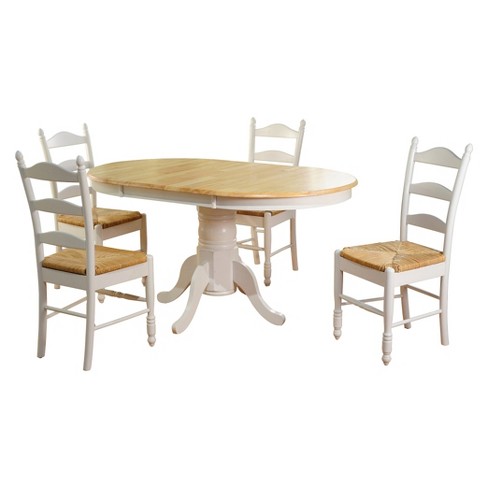 5 Piece Farmhouse Ladder Back Dining Table Set Wood White Tms