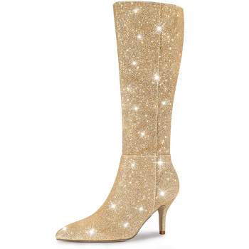 Perphy Women's Glitter Pointed Toe Block Heel Ankle Boots Gold 7 : Target