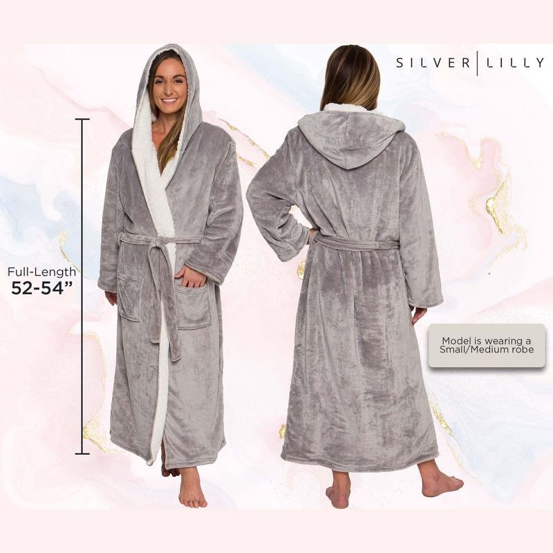 Silver Lilly - Women's Full Length Sherpa Lined Luxury Hooded Bathrobe, 4 of 8