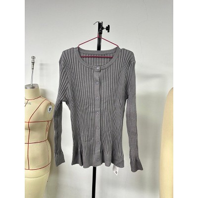 Plus Size Women's Round Neck Long Sleeve Cardigan Button Front Hip-Length Knit Sweater
