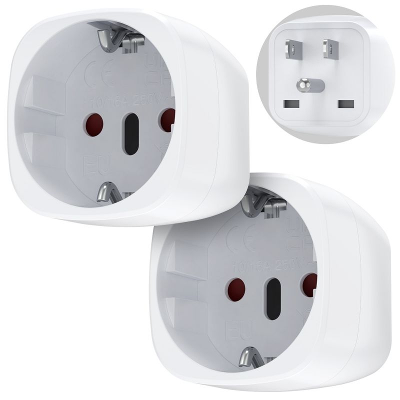 Fosmon 2 Pack EU to US Plug Adapter, European to USA Plug Adapter, Type C/E/F Plugs to Type B Compact Travel Outlet Converter for Europe to America