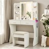 SKRAN Vanity Desk with Mirror and Lights, Makeup Vanity with Power Outlet & Hair Dryer Rack,3 Adjustable Lighting Colors for Bedroom, White - 2 of 4