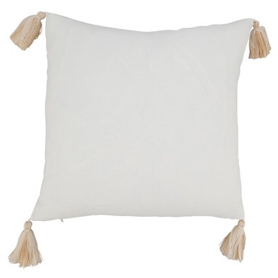 Gold Snowflakes Cotton Throw Pillow Cover with Tassels, 18"