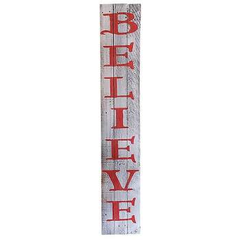 Rockin' Wood Indoor Outdoor Believe Sign 5 Foot Vertical Rustic Reclaimed Wood Farm House Style for Holiday Front Door, Porch, or Yard Decor