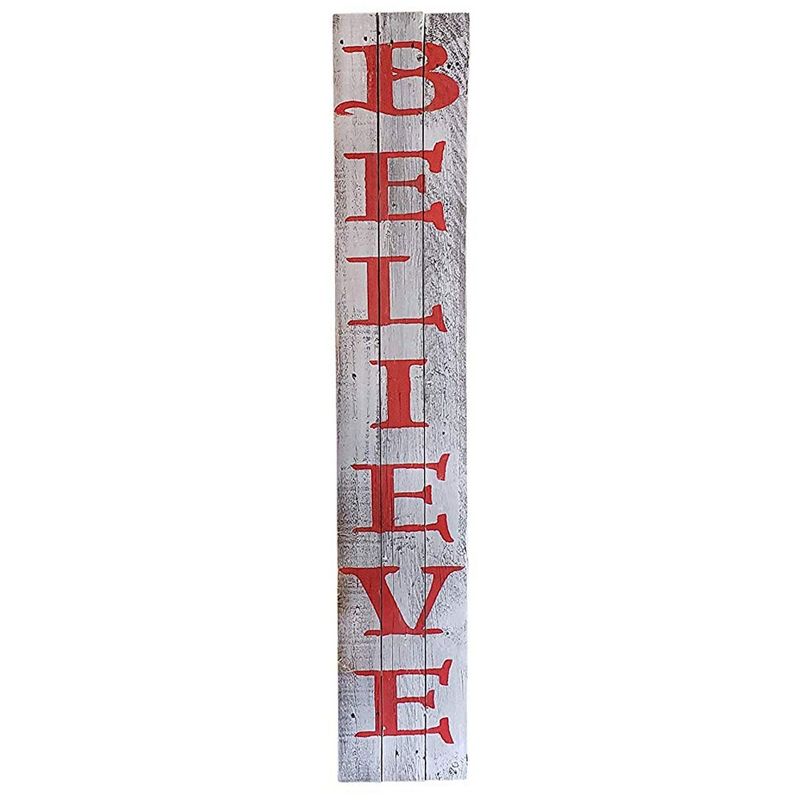 Rockin' Wood Indoor Outdoor Believe Sign 5 Foot Vertical Rustic Reclaimed Wood Farm House Style for Holiday Front Door, Porch, or Yard Decor, 1 of 6