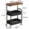 3-Tier Rolling Cart Wooden Tabletop,Utility Cart w/Lockable Wheels,Multipurpose Storage Organizer Trolley for Kitchen,Office,Bedroom,Metal Frame - 3 of 4