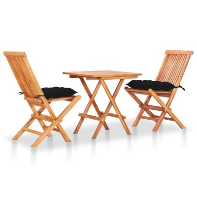 vidaXL Bistro Set Set of 3 Natural Teak Solid Teak Wood and Polyester