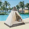 90.5"W. Outdoor Sunbed With Tent Shape and Curtains, Patio Wicker Daybed With Colorful Pillows, Brown-ModernLuxe - 3 of 4