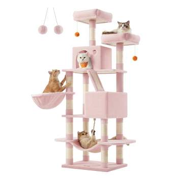 Feandrea Cat Tree, Large Cat Tower with 13 Scratching Posts, 2 Perches, 2 Caves, Basket, Hammock, Pompoms, Cat Condo