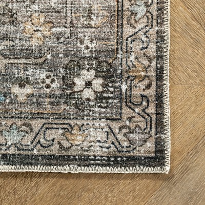 Peach Medallion 6' x 9' Washable Synthetic Area Rug