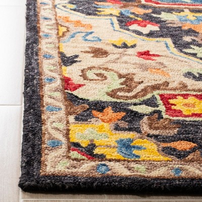 Charcoal and Cream Hand-Tufted Wool Runner Rug - 27"x6"