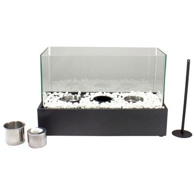 Black Bio Ethanol Ventless Tabletop Triple Fireplace with Glass Panels