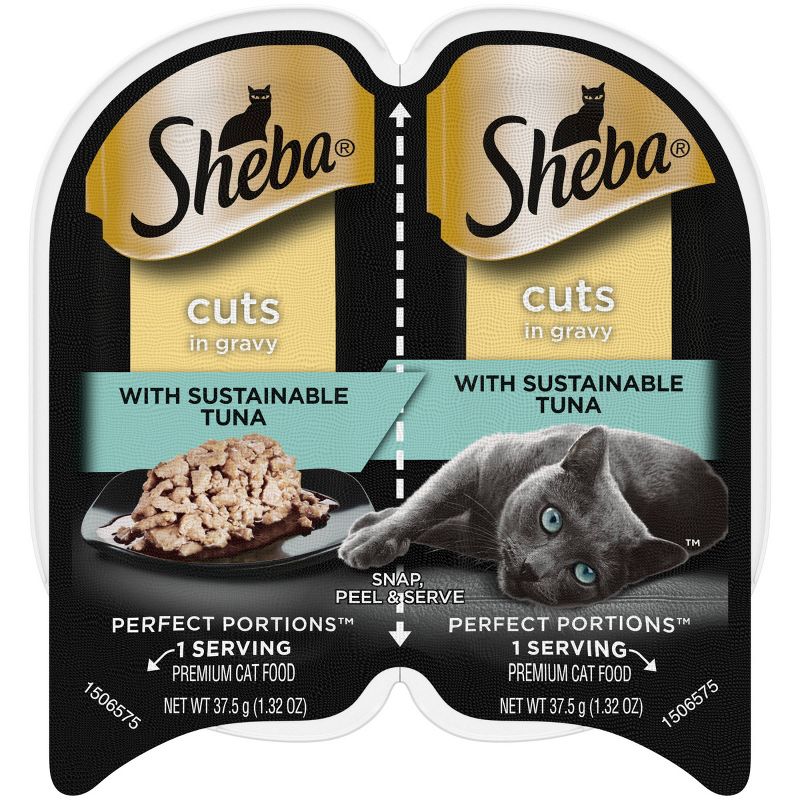Sheba Perfect Portions Cuts in Gravy Tuna and Seafood Flavor Adult Wet Cat Food Twin-Pack Tray - 2.64oz, 1 of 11