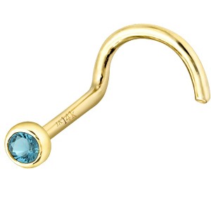 Jewelry Avalanche 22G 14K Gold Bezel-set Blue Topaz Nose Screw Nose Stud - 1 of 3
