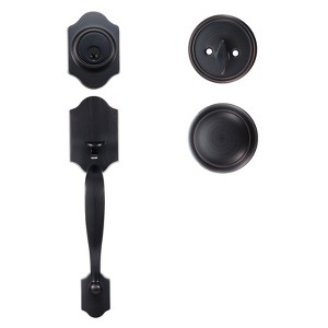 VEVOR Front Door Handle and Deadbolt Set, Front Door Lock Set with Interior Knob, Adjustable Hole Spacing Single Cylinder Handleset,Black - 1 of 4