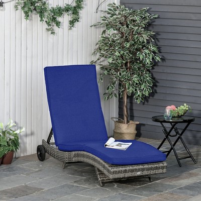 Dark Blue Wicker Outdoor Chaise Lounge with Adjustable Backrest
