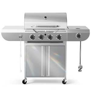 R.W.FLAME 4-Burner Propane Gas Grill with Side Burner, 42,000 BTU Stainless Steel BBQ Grill for Outdoor Cooking, with Cast Iron Grates, Baking Pan - 1 of 4
