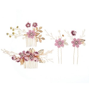 Unique Bargains Women's Bride Wedding Rhinestone Hair Combs 4 Pcs - 1 of 4