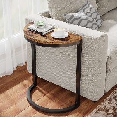 Hommoo Half Round 1-Tier End Table, Narrow Side Table with Metal Frame Rustic & Black