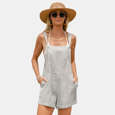 Women's Striped Linen Romper for Beach Getaways - Cupshe