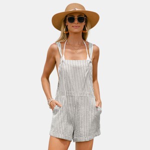 Women's Striped Linen Romper for Beach Getaways - Cupshe - 1 of 4