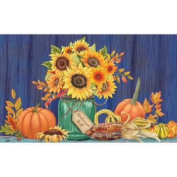 Fall Mason Jar Floral Doormat Sunflowers Indoor Outdoor 30" x 18" Briarwood Lane