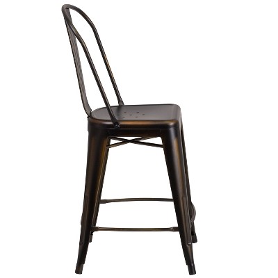 Copper Distressed Metal 24" Indoor-Outdoor Counter Stool with Back