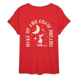 Women's - Peanuts - Wake Up And Chase Dreams Oversized Graphic T-Shirt - 1 of 4
